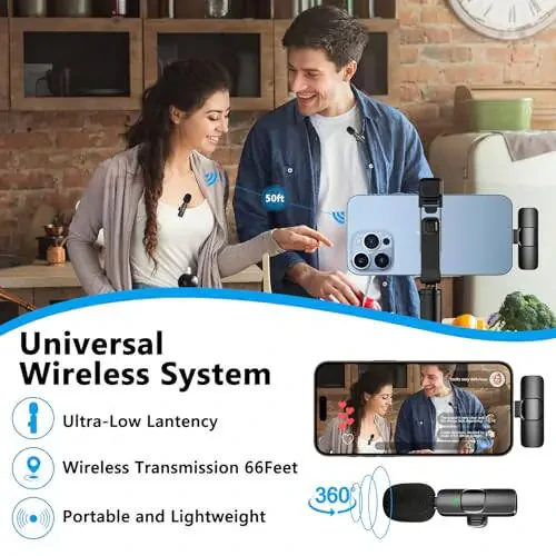 Caymuller Professional Wireless Lavalier Lapel Microphone for iPhone iPad, Mini Lapel Mics Plug-Play 2.4G Ultra-Low Delay Noise Reduction Chip for Video Recording Interview Podcast Vlog YouTube Tiktok - 5