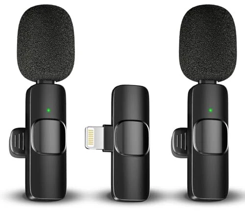 Caymuller Professional Wireless Lavalier Lapel Microphone for iPhone iPad, Mini Lapel Mics Plug-Play 2.4G Ultra-Low Delay Noise Reduction Chip for Video Recording Interview Podcast Vlog YouTube Tiktok - Caymuller