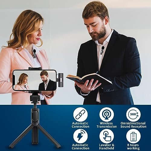 Caymuller Professional Wireless Lavalier Lapel Microphone for iPhone iPad, Mini Lapel Mics Plug-Play 2.4G Ultra-Low Delay Noise Reduction Chip for Video Recording Interview Podcast Vlog YouTube Tiktok - 6