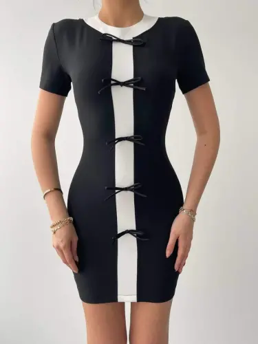 Cazzie Bow Detailed Dress - BÜYÜKBEDENIZ (1)