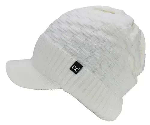 C.C Beanie Fuzzy Fleece Lining Warm Oversized Chunky Soft Stretchy Ribbed Slouchy Knit Hat with Visor Brim - 6