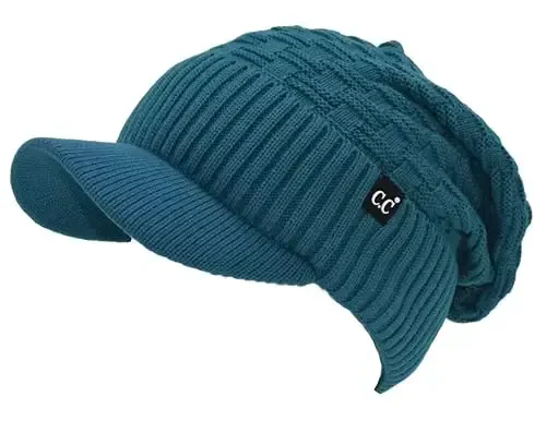 C.C Beanie Fuzzy Fleece Lining Warm Oversized Chunky Soft Stretchy Ribbed Slouchy Knit Hat with Visor Brim - 3