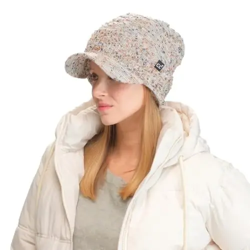 C.C Beanie Fuzzy Fleece Lining Warm Oversized Chunky Soft Stretchy Ribbed Slouchy Knit Hat with Visor Brim - 1