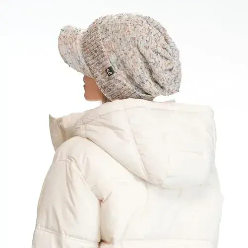 C.C Beanie Fuzzy Fleece Lining Warm Oversized Chunky Soft Stretchy Ribbed Slouchy Knit Hat with Visor Brim - C.C (1)