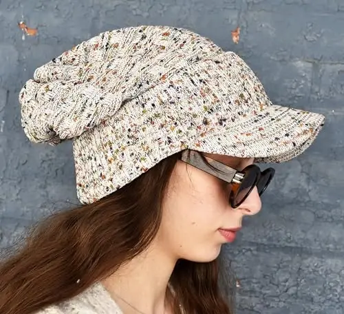 C.C Beanie Fuzzy Fleece Lining Warm Oversized Chunky Soft Stretchy Ribbed Slouchy Knit Hat with Visor Brim - 5