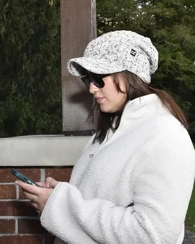 C.C Beanie Fuzzy Fleece Lining Warm Oversized Chunky Soft Stretchy Ribbed Slouchy Knit Hat with Visor Brim - 6