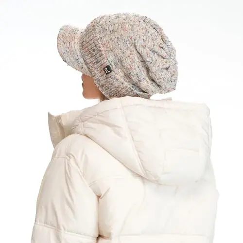 C.C Beanie Fuzzy Fleece Lining Warm Oversized Chunky Soft Stretchy Ribbed Slouchy Knit Hat with Visor Brim - 2