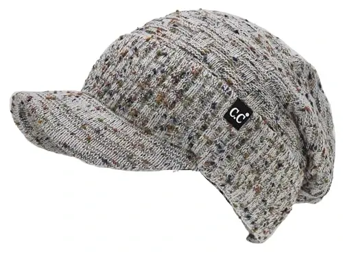 C.C Beanie Fuzzy Fleece Lining Warm Oversized Chunky Soft Stretchy Ribbed Slouchy Knit Hat with Visor Brim - 3