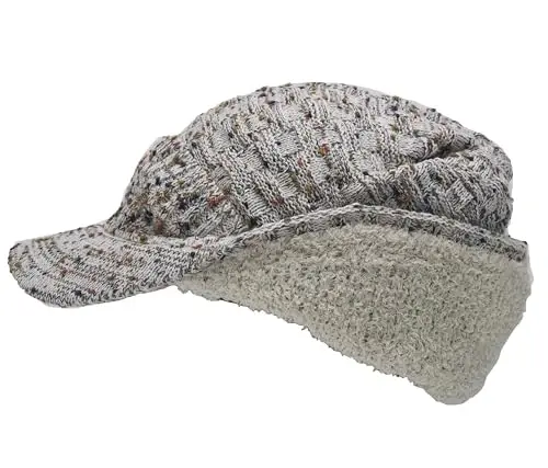 C.C Beanie Fuzzy Fleece Lining Warm Oversized Chunky Soft Stretchy Ribbed Slouchy Knit Hat with Visor Brim - 4