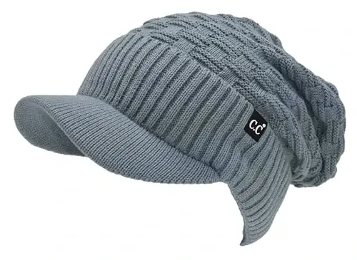 C.C Beanie Fuzzy Fleece Lining Warm Oversized Chunky Soft Stretchy Ribbed Slouchy Knit Hat with Visor Brim - 3
