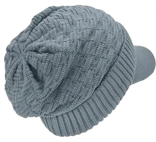 C.C Beanie Fuzzy Fleece Lining Warm Oversized Chunky Soft Stretchy Ribbed Slouchy Knit Hat with Visor Brim - 5