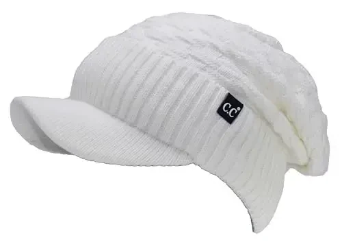 C.C Beanie Fuzzy Fleece Lining Warm Oversized Chunky Soft Stretchy Ribbed Slouchy Knit Hat with Visor Brim - 4