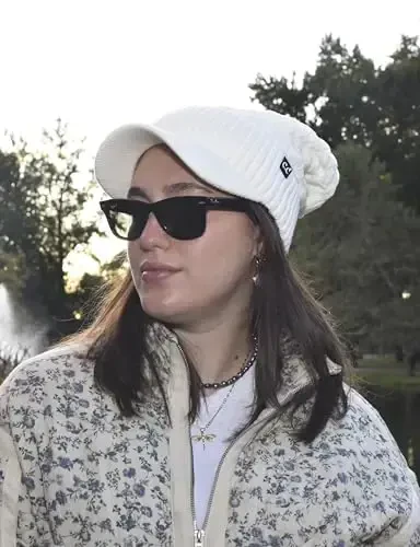 C.C Beanie Fuzzy Fleece Lining Warm Oversized Chunky Soft Stretchy Ribbed Slouchy Knit Hat with Visor Brim - 3