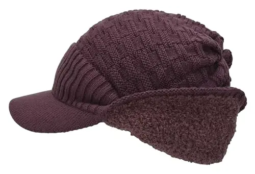 C.C Beanie Fuzzy Fleece Lining Warm Oversized Chunky Soft Stretchy Ribbed Slouchy Knit Hat with Visor Brim - 4
