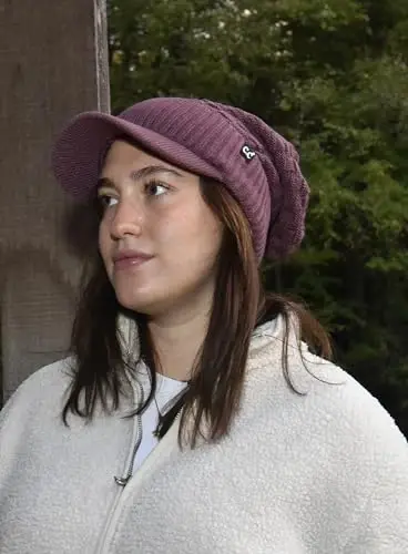 C.C Beanie Fuzzy Fleece Lining Warm Oversized Chunky Soft Stretchy Ribbed Slouchy Knit Hat with Visor Brim - 6