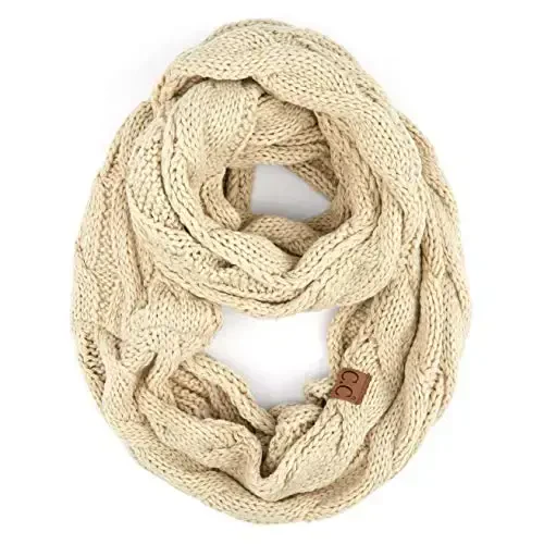 C.C Solid and Multi Color Cable Knit Soft Infinity Scarf (SF-800) (Beige) 