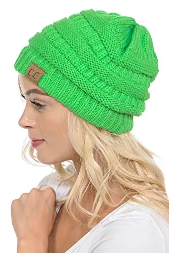 C.C Exclusives Cable Knit Beanie - Thick, Soft & Warm Chunky Beanie Hats (Neon Lime) 