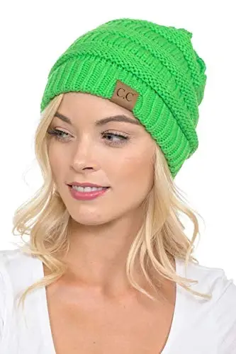 C.C Exclusives Cable Knit Beanie - Thick, Soft & Warm Chunky Beanie Hats (Neon Lime) - 2