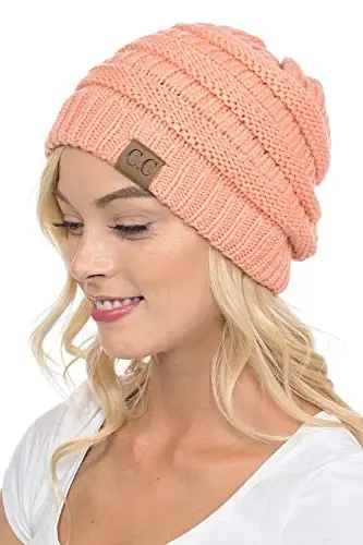 C.C Exclusives Cable Knit Beanie - Thick, Soft & Warm Chunky Beanie Hats (Peach) 