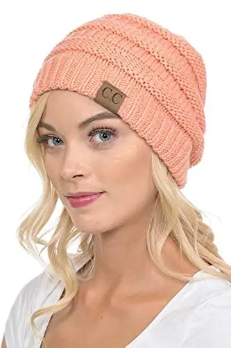 C.C Exclusives Cable Knit Beanie - Thick, Soft & Warm Chunky Beanie Hats (Peach) - CHEVEUX CORP. (1)