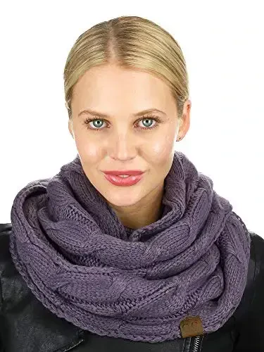 C.C Women's Winter Cable Knit Sherpa Lined Warm Infinity Pullover Scarf - 3