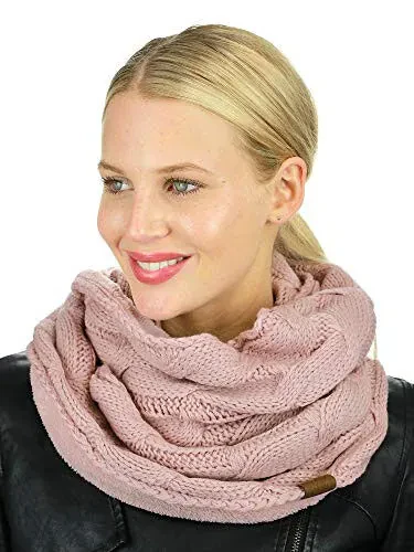 C.C Women's Winter Cable Knit Sherpa Lined Warm Infinity Pullover Scarf - MODAZONE (1)