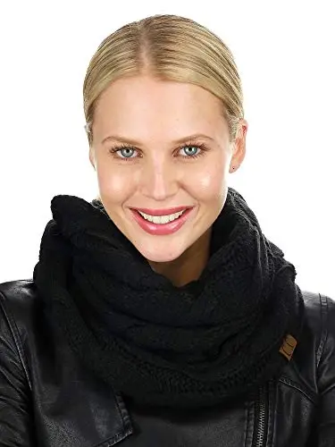 C.C Women's Winter Cable Knit Sherpa Lined Warm Infinity Pullover Scarf - 2