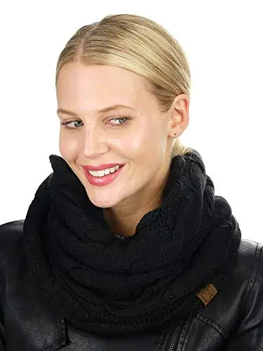 C.C Women's Winter Cable Knit Sherpa Lined Warm Infinity Pullover Scarf - 3