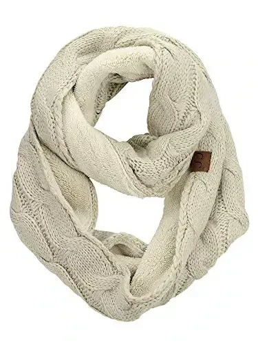 C.C Women's Winter Cable Knit Sherpa Lined Warm Infinity Pullover Scarf - MODAZONE