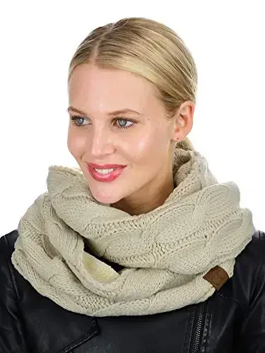 C.C Women's Winter Cable Knit Sherpa Lined Warm Infinity Pullover Scarf - 3