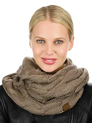 C.C Women's Winter Cable Knit Sherpa Lined Warm Infinity Pullover Scarf - 3