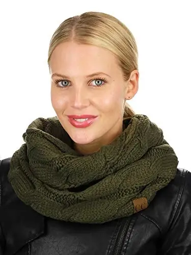 C.C Women's Winter Cable Knit Sherpa Lined Warm Infinity Pullover Scarf - 2