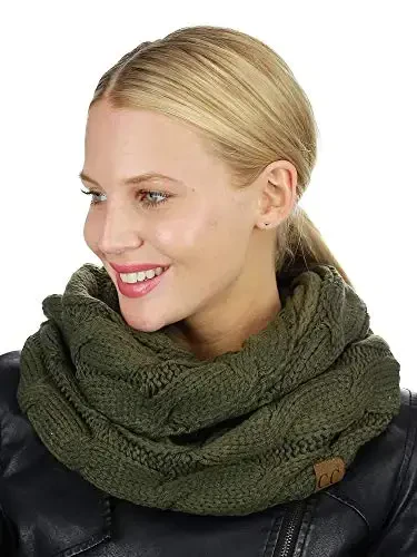 C.C Women's Winter Cable Knit Sherpa Lined Warm Infinity Pullover Scarf - 3