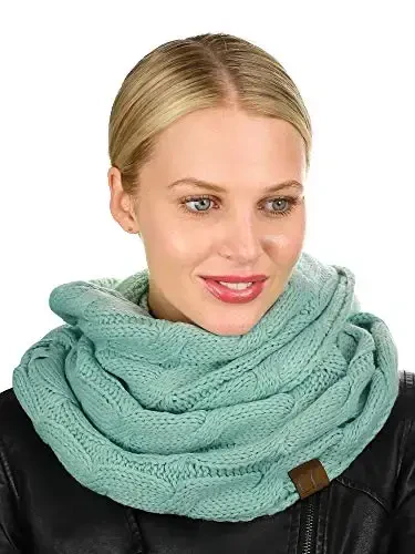 C.C Women's Winter Cable Knit Sherpa Lined Warm Infinity Pullover Scarf - 3