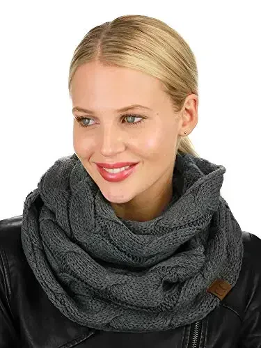 C.C Women's Winter Cable Knit Sherpa Lined Warm Infinity Pullover Scarf - 3