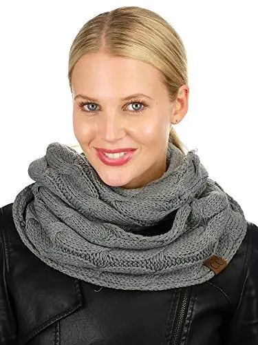 C.C Women's Winter Cable Knit Sherpa Lined Warm Infinity Pullover Scarf - 2