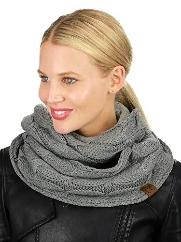 C.C Women's Winter Cable Knit Sherpa Lined Warm Infinity Pullover Scarf - 3