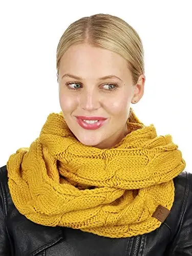 C.C Women's Winter Cable Knit Sherpa Lined Warm Infinity Pullover Scarf - 2