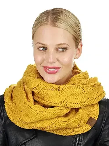 C.C Women's Winter Cable Knit Sherpa Lined Warm Infinity Pullover Scarf - 2