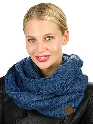 C.C Women's Winter Cable Knit Sherpa Lined Warm Infinity Pullover Scarf - 2