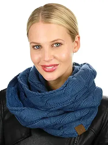 C.C Women's Winter Cable Knit Sherpa Lined Warm Infinity Pullover Scarf - MODAZONE (1)
