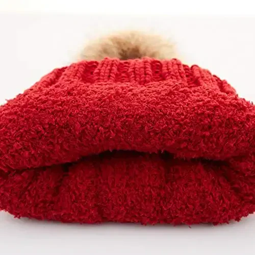 C.C Thick Cable Knit Faux Fuzzy Fur Pom Fleece Lined Skull Cap Cuff Beanie - 3