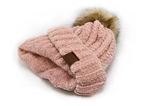 C.C Thick Cable Knit Faux Fuzzy Fur Pom Fleece Lined Skull Cap Cuff Beanie - 4