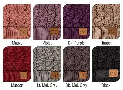 C.C Thick Cable Knit Faux Fuzzy Fur Pom Fleece Lined Skull Cap Cuff Beanie - 3