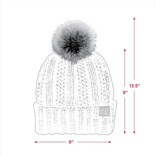 C.C Thick Cable Knit Faux Fuzzy Fur Pom Fleece Lined Skull Cap Cuff Beanie - 4