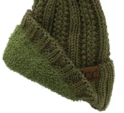 C.C Thick Cable Knit Faux Fuzzy Fur Pom Fleece Lined Skull Cap Cuff Beanie - 4