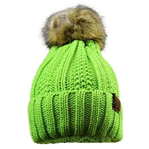 C.C Thick Cable Knit Faux Fuzzy Fur Pom Fleece Lined Skull Cap Cuff Beanie - 3