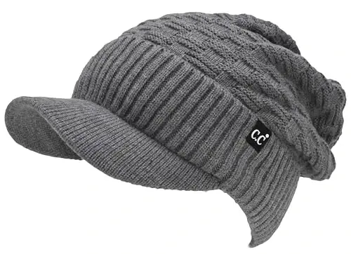 C.C Beanie Fuzzy Fleece Lining Warm Oversized Chunky Soft Stretchy Ribbed Slouchy Knit Hat with Visor Brim - 3