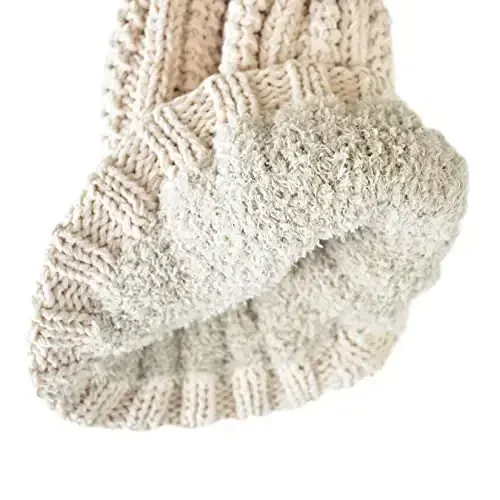 C.C Thick Cable Knit Faux Fuzzy Fur Pom Fleece Lined Skull Cap Cuff Beanie - 4