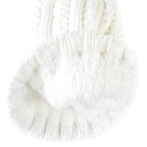 C.C Thick Cable Knit Faux Fuzzy Fur Pom Fleece Lined Skull Cap Cuff Beanie - 4